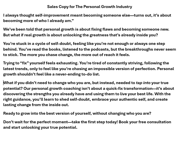 Sales Copy (Personal Growth Industry